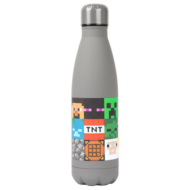 Fringoo Group Ltd – Garrafa de água por atacado – Garrafa de Água de Aço Inoxidável Minecraft 550 ml - Cinza