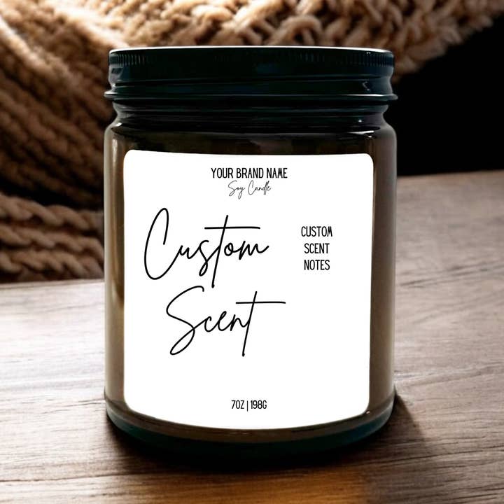 Custom 7oz Soy Amber Jar Candle for wholesale by Lavender & Lillies