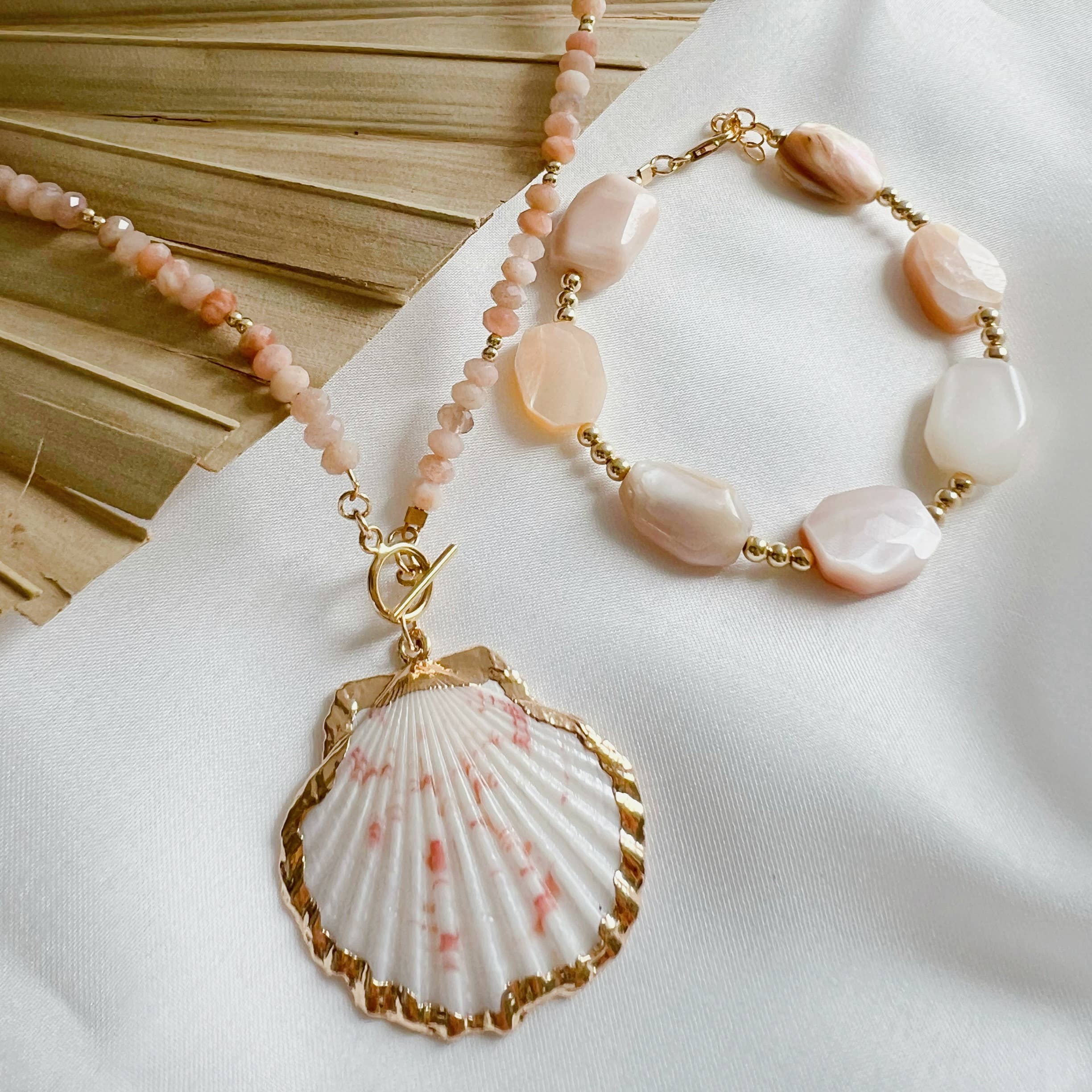 True by Kristy Jewelry - Wholesale Beaded/Pearl Necklace - Big Island Shell Sunstone Beaded Toggle Necklace Gold Filled10