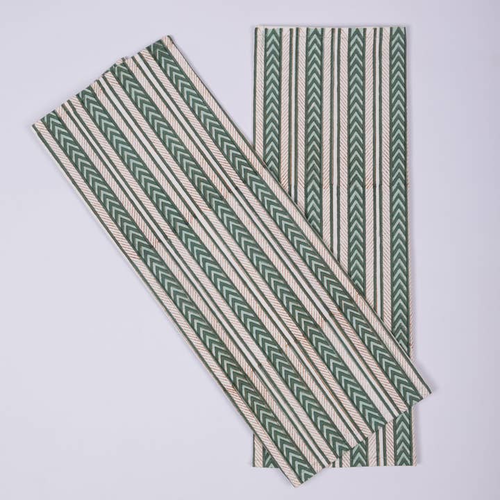 Noor Striped- Hand Block-Printed Cotton Table Mats - Set of 4 (Green) for wholesale by Thar Living