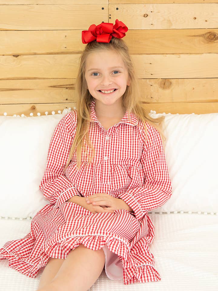 YOUTH Pajama DRESS Set RED GINGHAM for wholesale by Love That Cotton