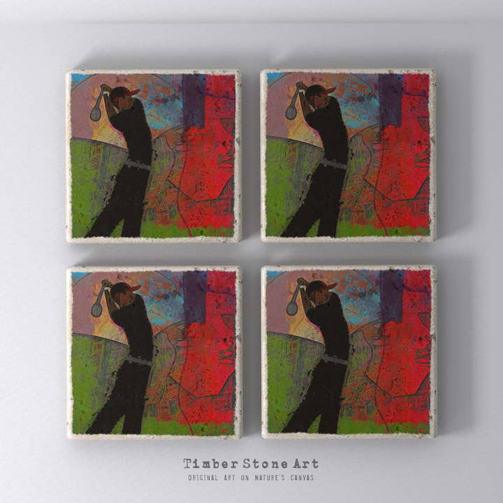 Golf2_30 - Set Of 4 Natural Stone Coasters for wholesale by Timber Stone Art