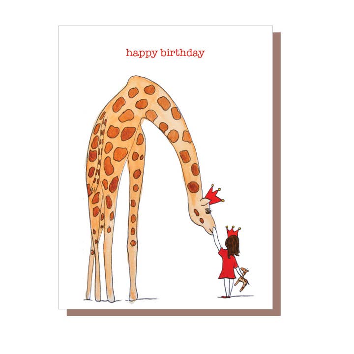 Joyeux anniversaire - fille avec girafe pour la vente par Irish Greeting Cards by Catherine Dunne