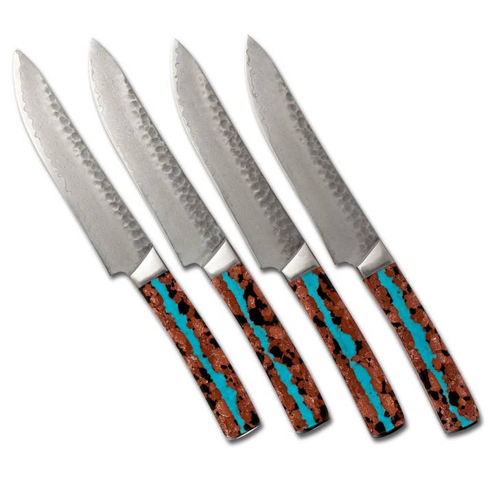 Hammered Damascus Set of Four Set Knives for wholesale by Santa Fe Stoneworks