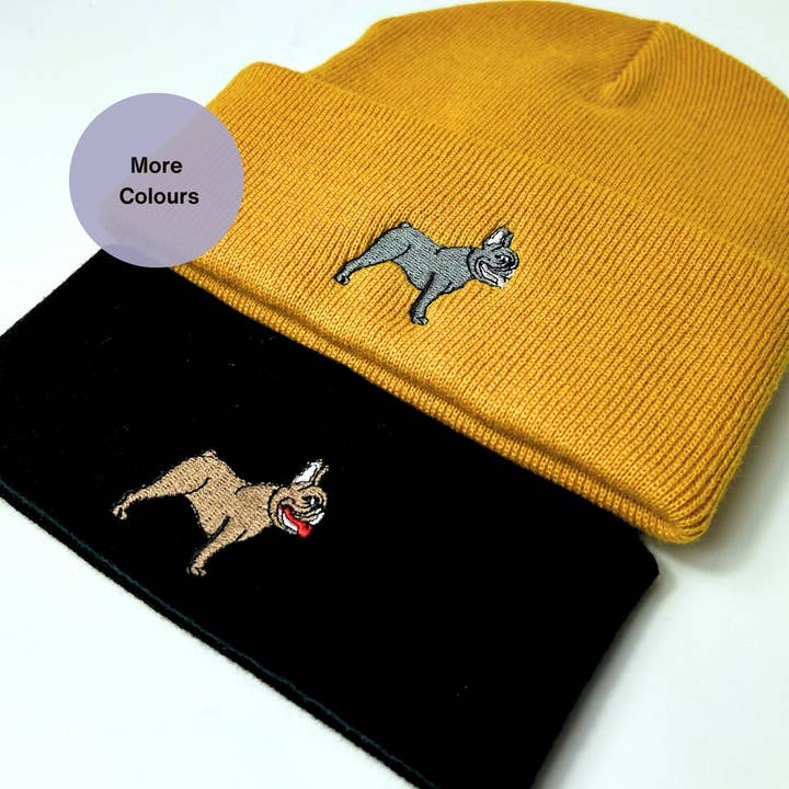 Embroidered French Bulldog Beanie hat - unisex for wholesale by Thread and Needles Co