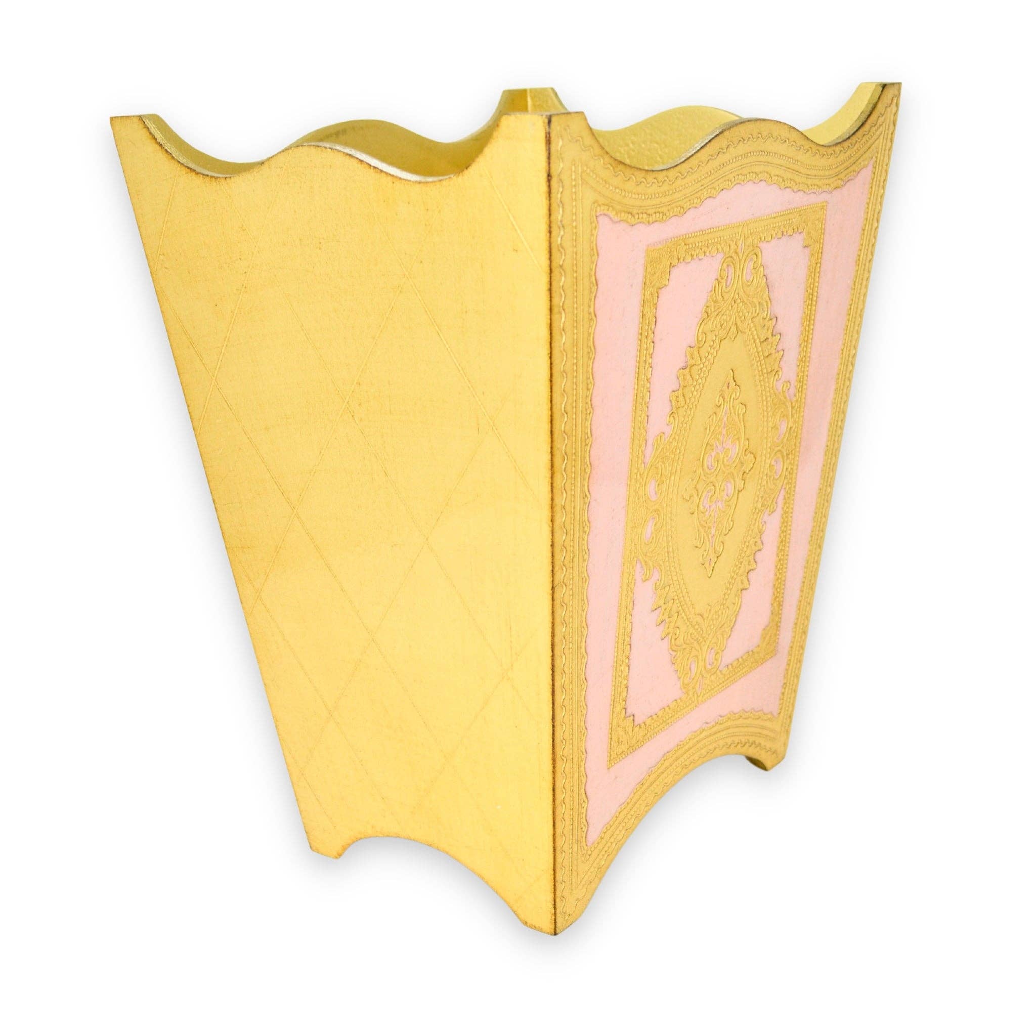 Via Graceffo - Wholesale Prullenbak/vuilnisbak - Florentijnse Gesneden Houten Prullenbak, Roze en Goud, Gemaakt in Italië5