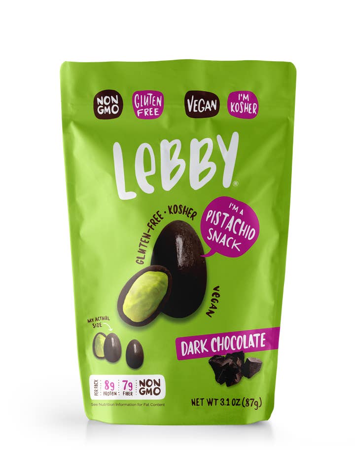 Lebby Dark Chocolate Pistachios 3.1oz for wholesale by Lebby Snacks