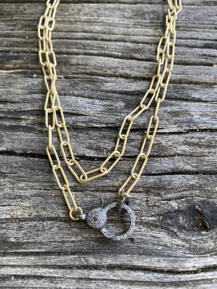 Mat guld papirclips kæde halskæde med bane diamant lås for engroshandel hos ILISSA MICHELE JEWELRY