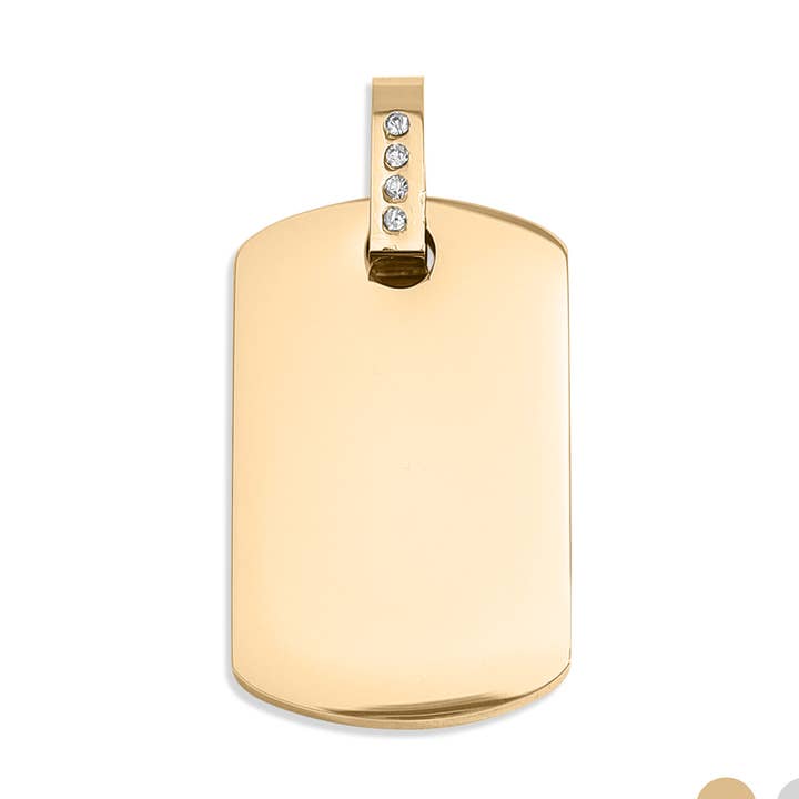 CZ Stones In Stainless Steel Dog Tag Pendant for wholesale by WJW