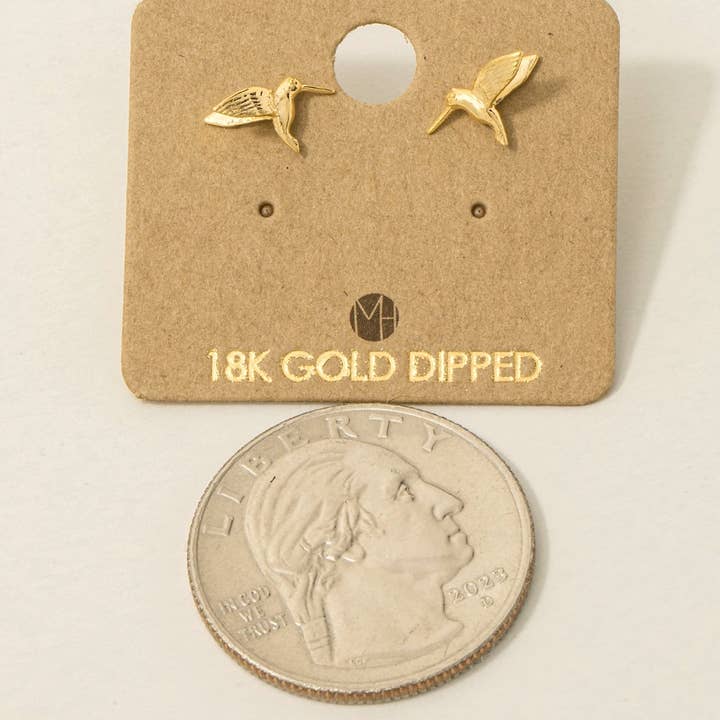 Fame Accessories - Wholesale Stud/Post Earrings - Gold Dipped Humming Bird Stud Earrings2