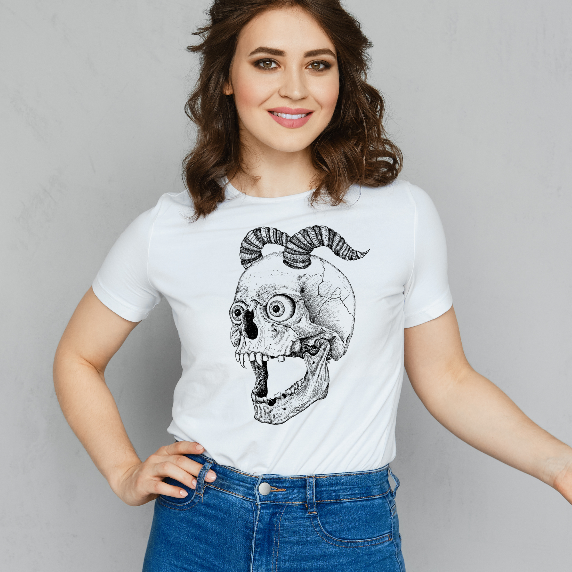 Hannah Kate Makes - Wholesale T-Shirt (Graphic) - Unisex - Screaming Skull T-shirt - White - 100% Cotton - Reg/Fitted7