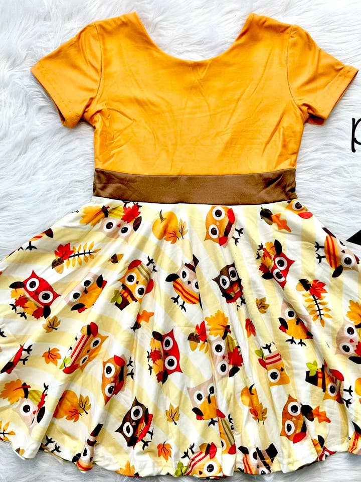 Fall Owl Twirly Dress for wholesale by Little dress shoppe