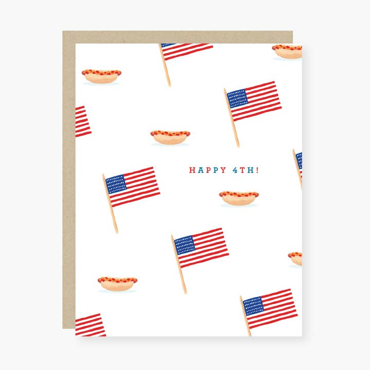 Tarjeta de feliz 4 de julio con perrito caliente y bandera. para venta al por mayor de 2021 Co.