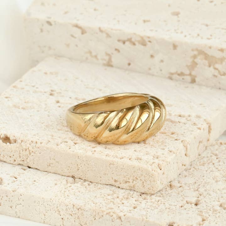 Blueyejewelry - Wholesale Band/Stacked Ring - 18k Gold Dome Rings - Stainless Steel Chunky Rings