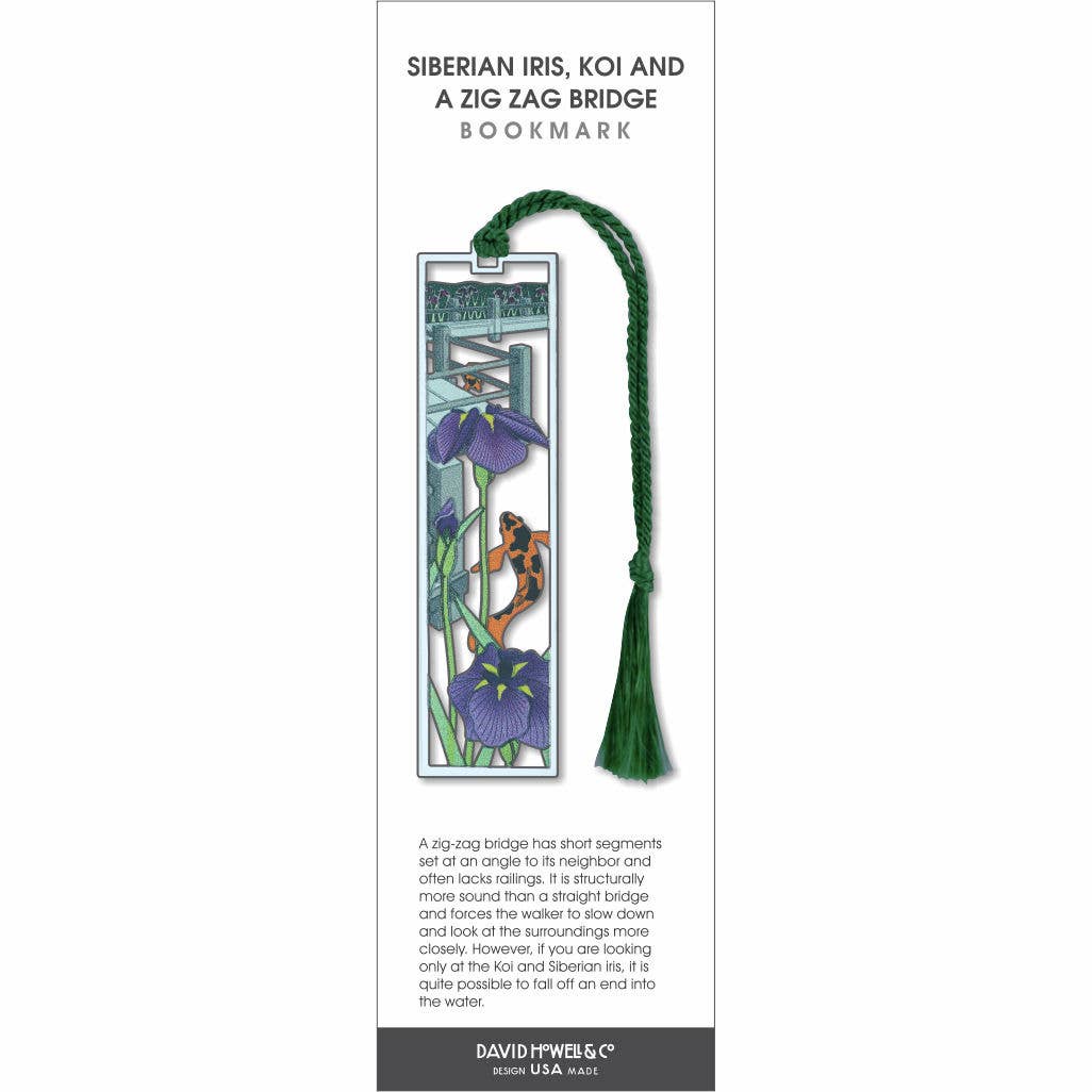 David Howell and Company – wholesale Bokmärke – Iris, Koi och en Zig Zag-bro Metallbokmärke, TILLVERKAD i USA1