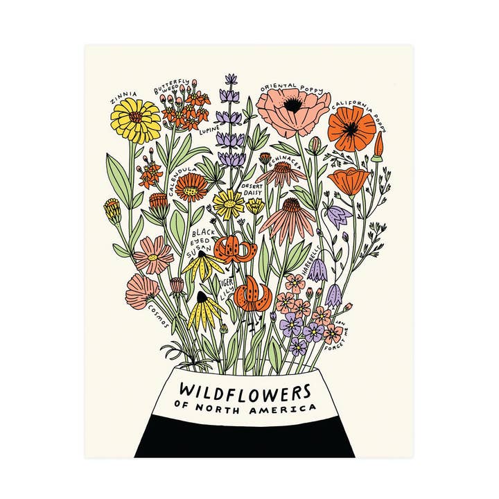 Impression botanique Fleurs sauvages d'Amérique du Nord 11 x 14 pour la vente par Worthwhile Paper