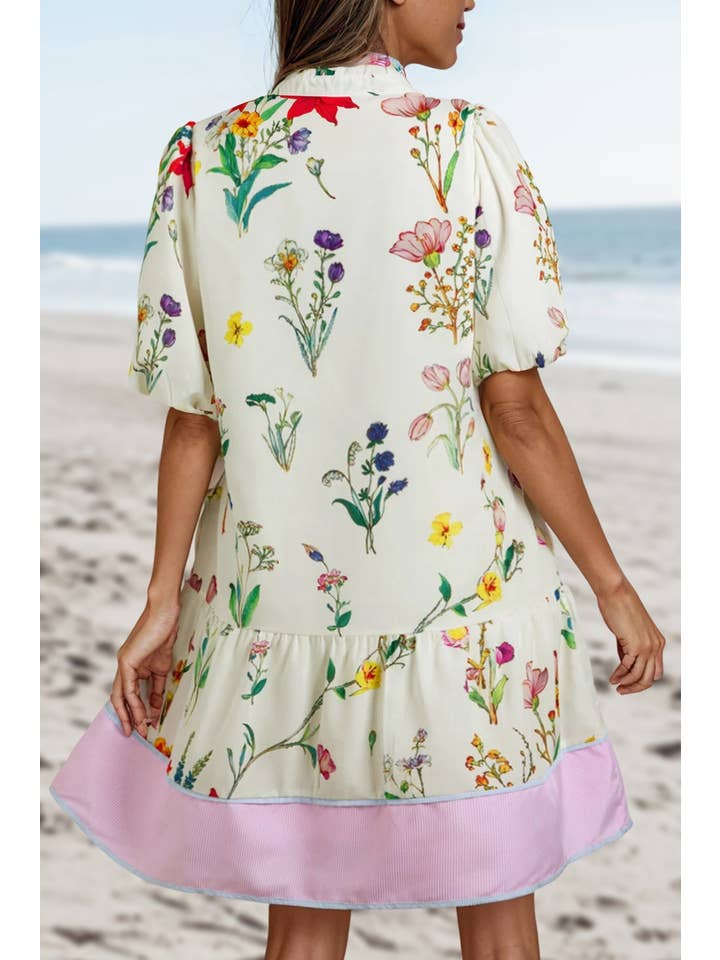 As shown BOHO Striped Floral Print Short Sleeve Mini Dress | S-XL for wholesale on Faire