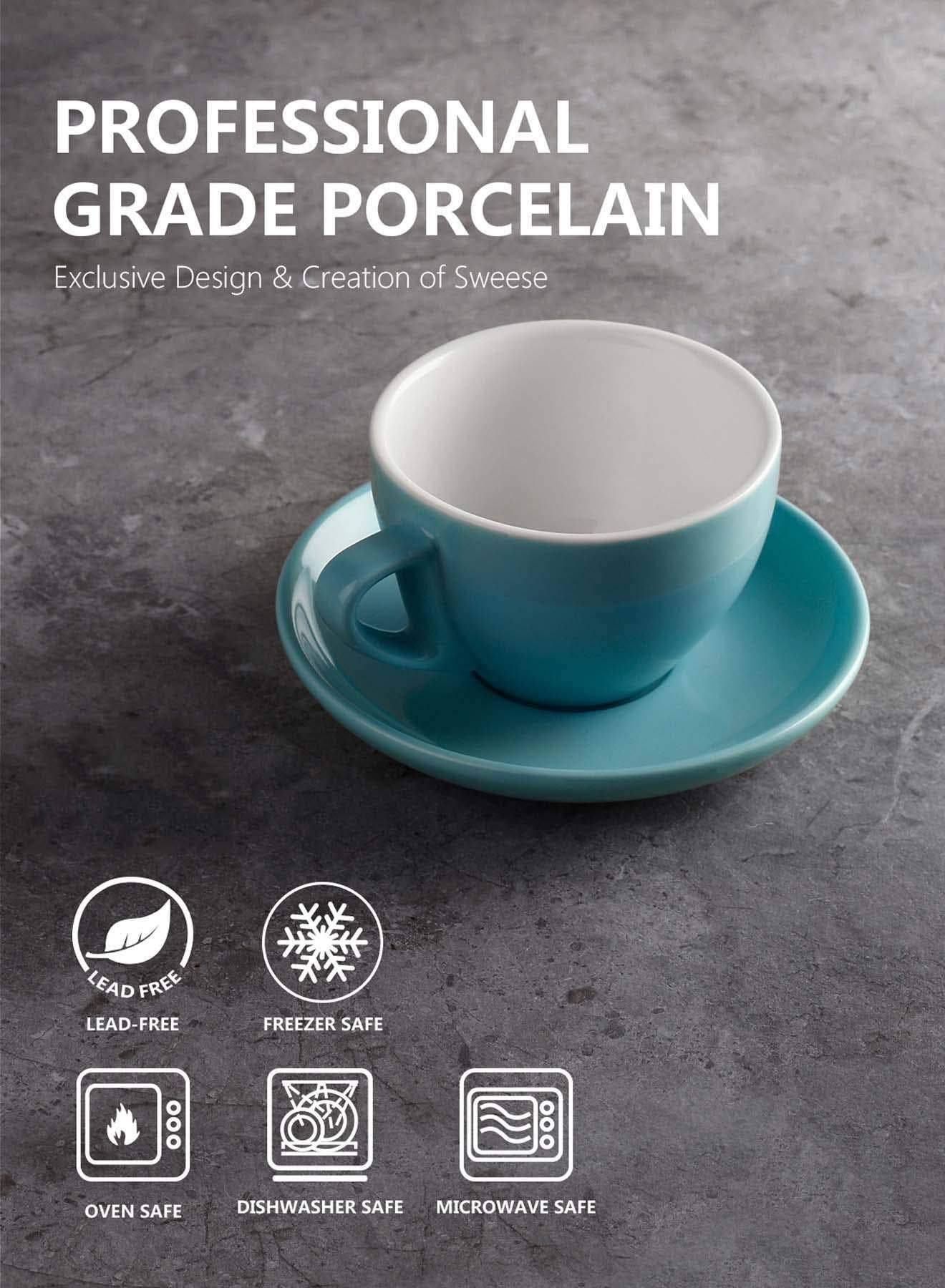 Sweese - Wholesale Coffee Mug - 6 Ounce Porcelain Cappuccino Cups with Saucers, Set of 62