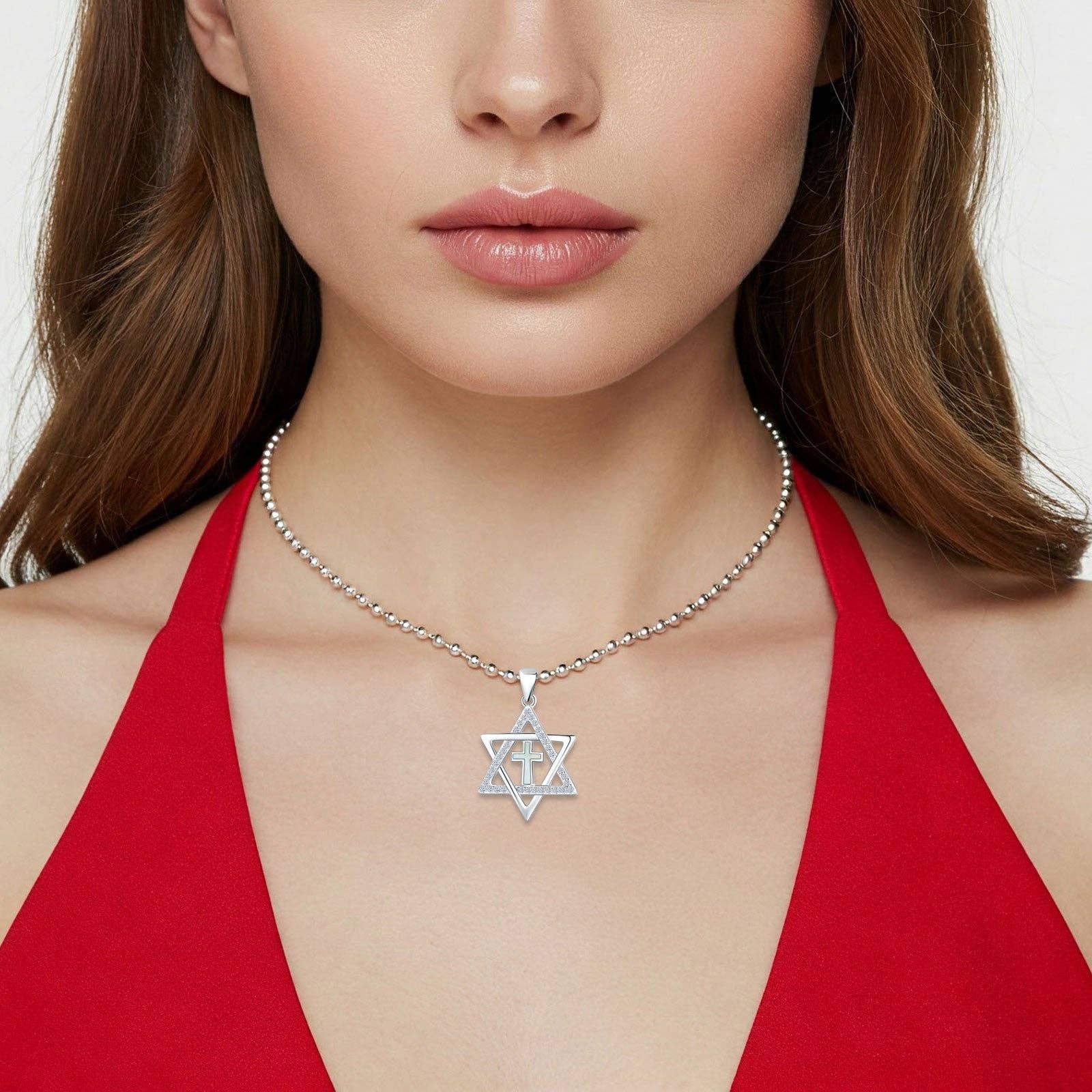 Blue Apple Imports - Wholesale Pendant/Charm Necklace - Lab Created White Opal & CZ Star Of David & Cross Pendant2