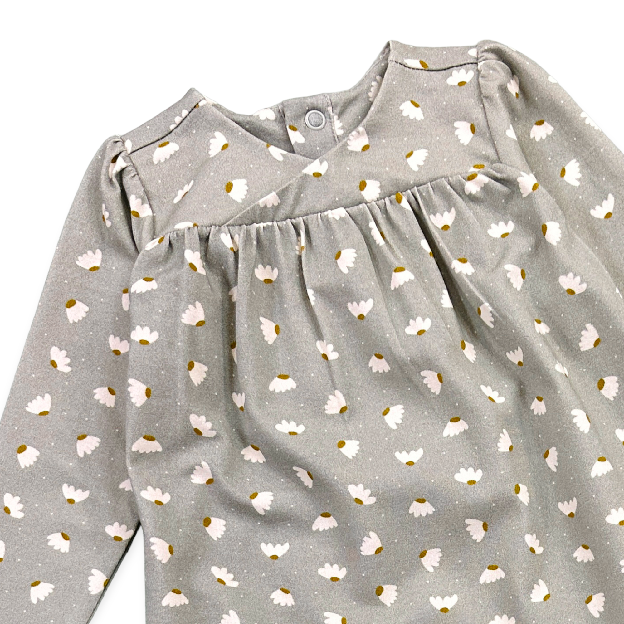 Grey Floral Wrap Neck Baby Jumpsuit (Organic Cotton) for wholesale on Faire1