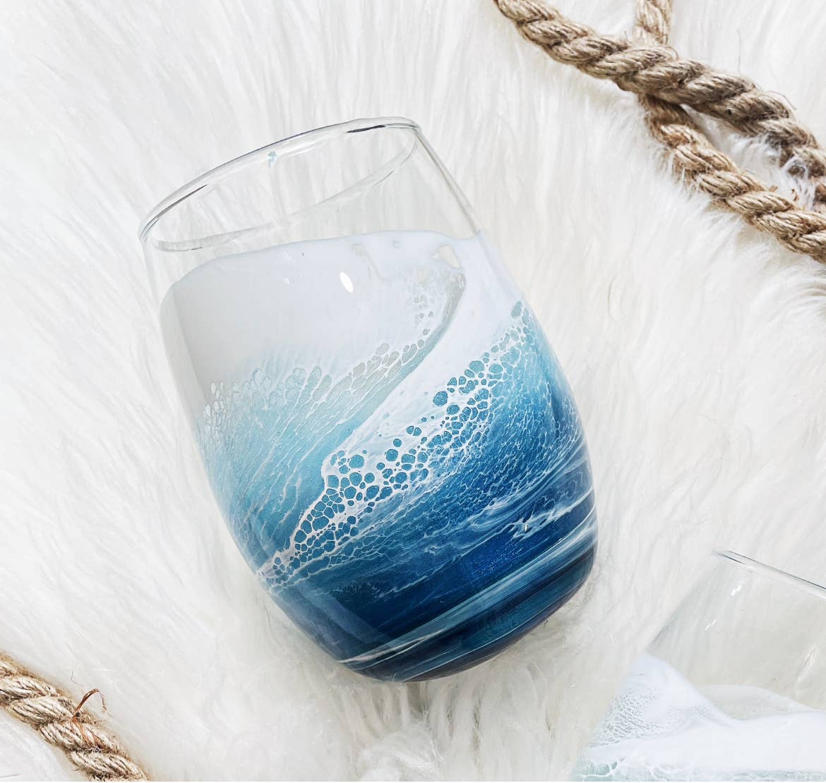 Sam + Sea Artistry - Wholesale Wine Glass - Beach Waves Wine Glass - Coastal Kitchen0