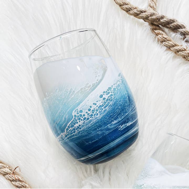 Sam + Sea Artistry - Wholesale Wine Glass - Beach Waves Wine Glass - Coastal Kitchen