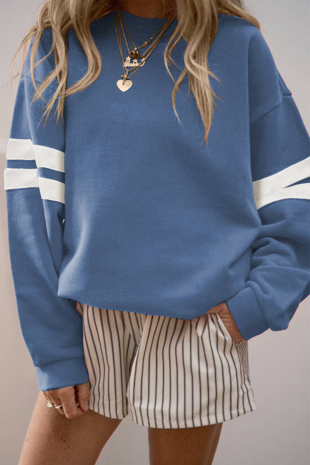 HIDDENBRAND - Wholesale Sweatshirt - Women's - Athleisure Color Block Pullover Striped Sweatshirt1