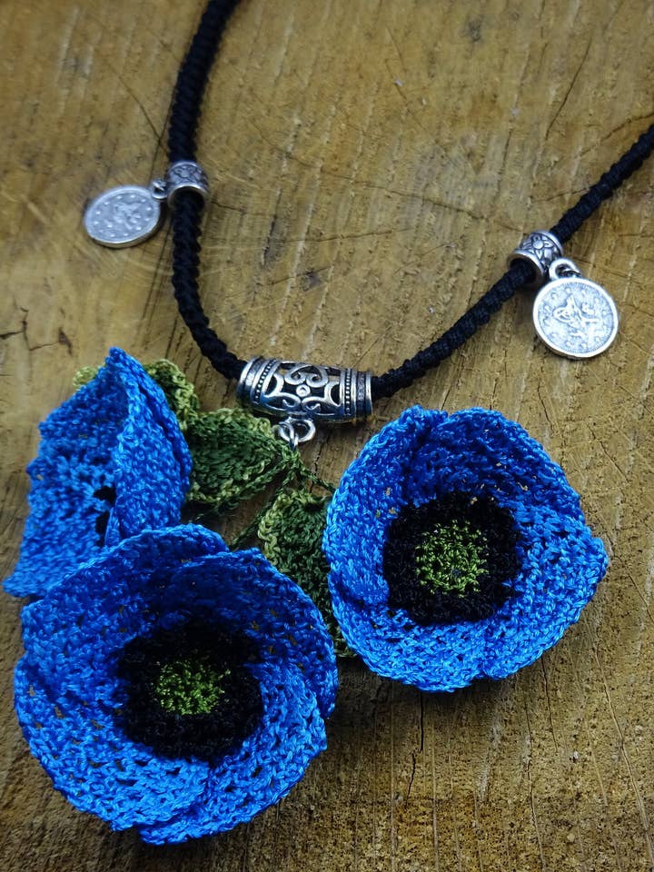 Blue poppy necklace for wholesale by Meli Design