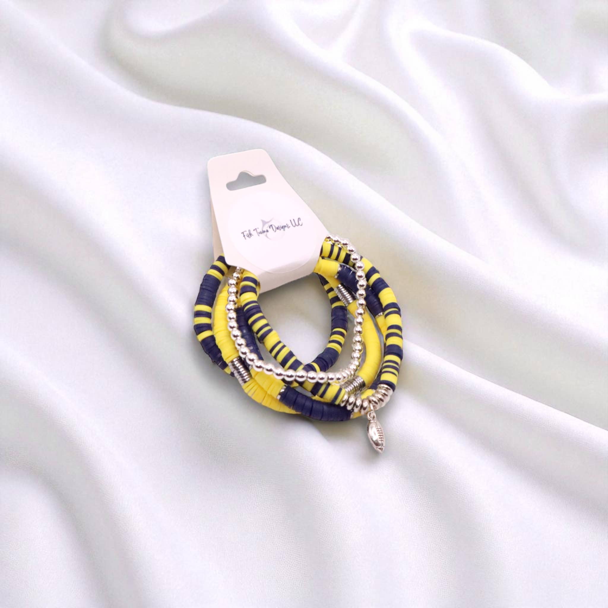 Fish Towne Designs, LLC - Wholesale Jewelry Set - Navy Blue and Yellow Game Day Bracelet Stack6