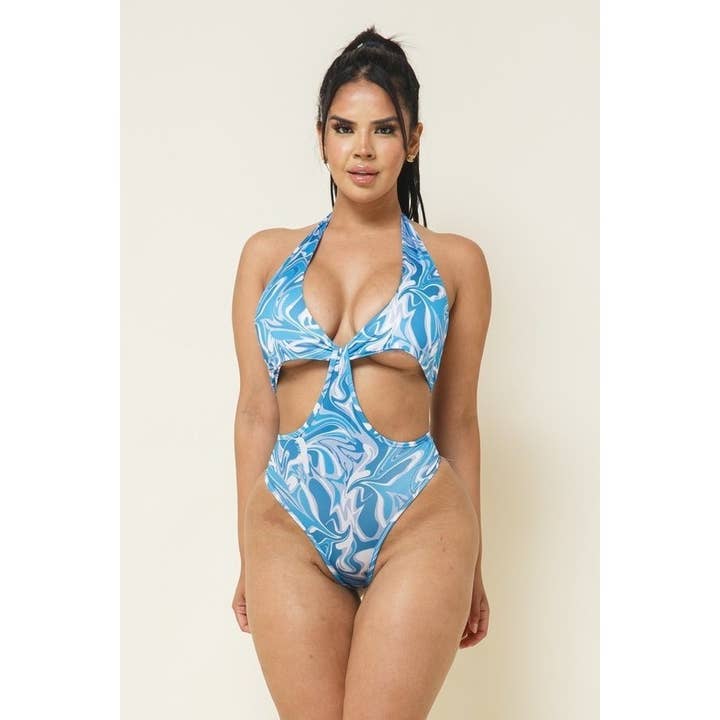 Multi Print Halter Cut Out Bodysuit for wholesale by DORCAS