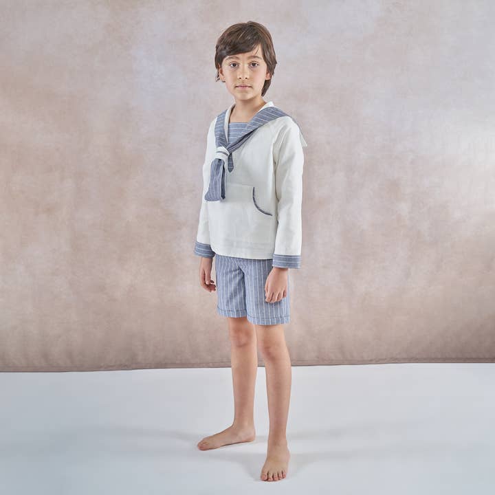 Kurze Kommunion aus blauem Leinen für den Großhandel von BADUM BADERO