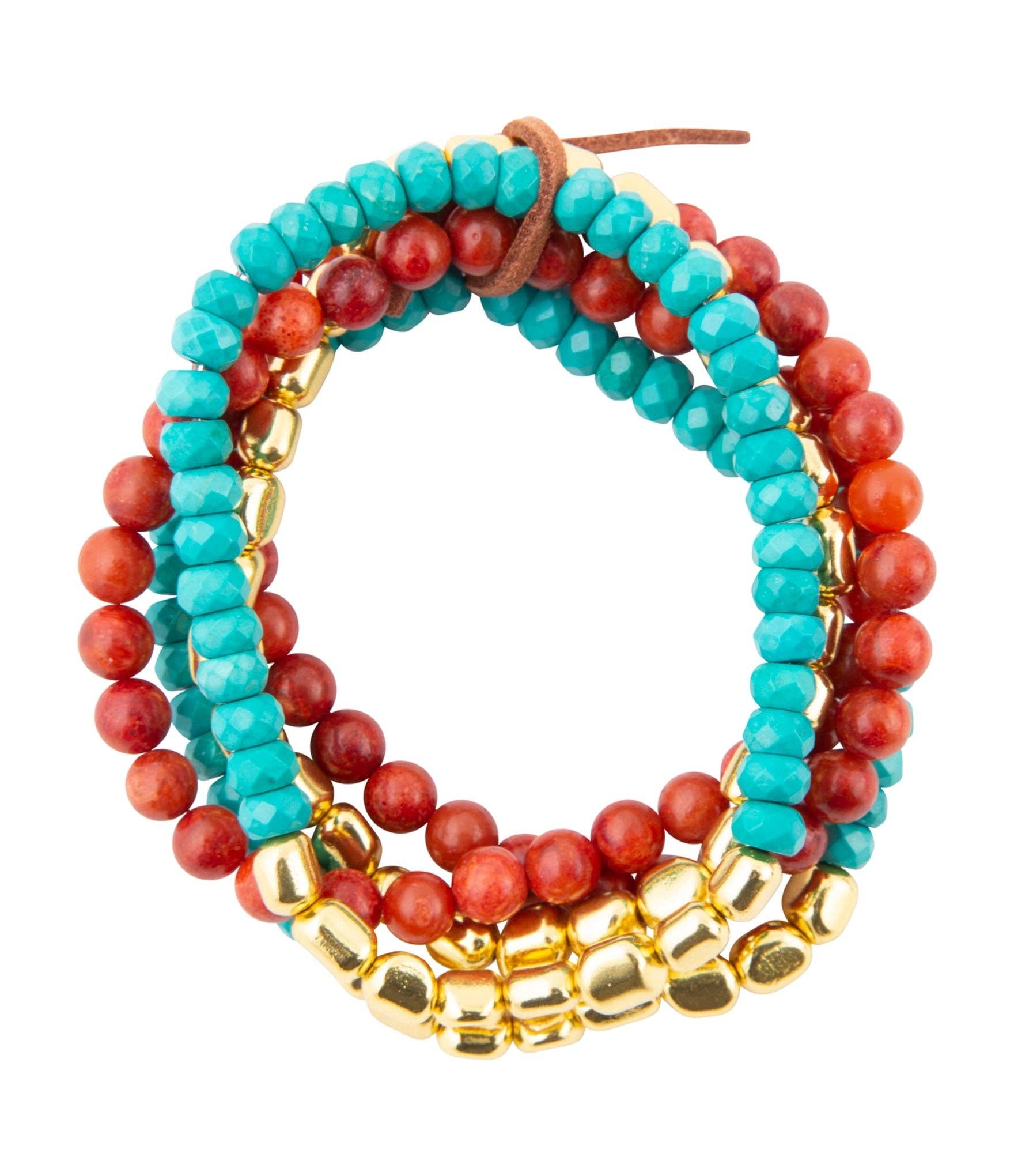 Barse Jewelry – Conjunto de joias por atacado – Conjunto de Pulseiras Douradas com Magnesita Azul Mesa e Coral Vermelho2