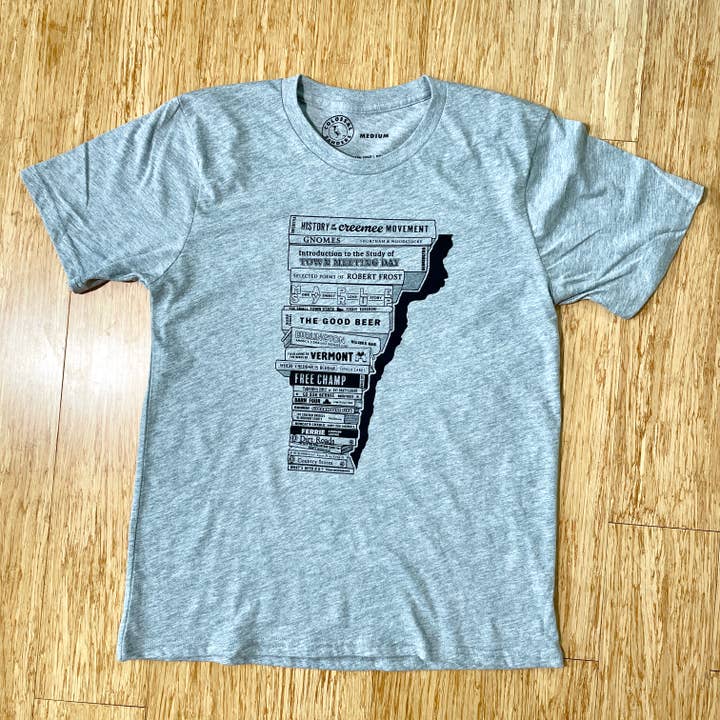 Vermont Book Stack funny T-shirt for wholesale by Colossal Sanders