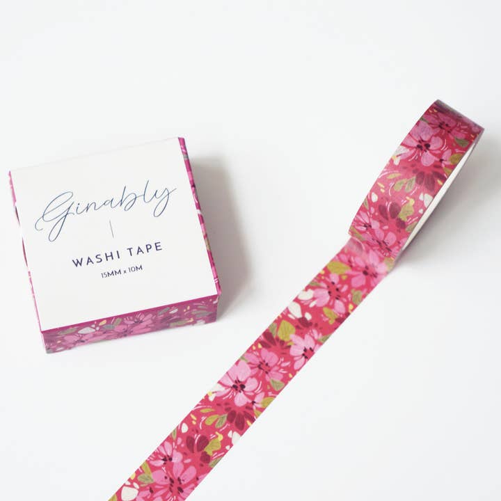 Bright Pink Floral Illustration Washi Tape for wholesale by Ginably