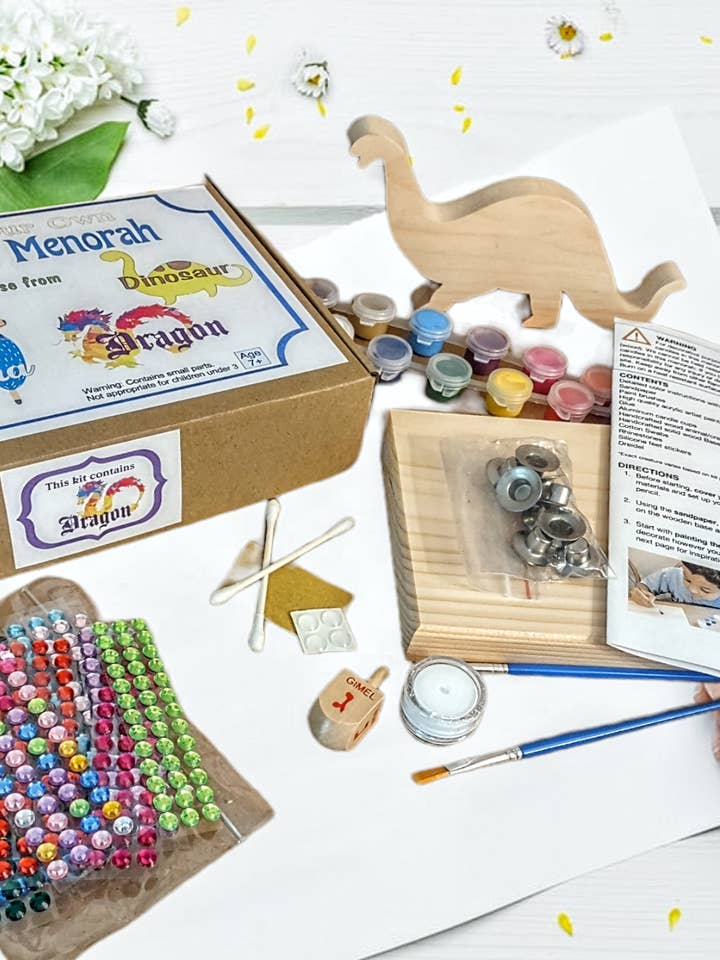 Dinosaur Menorah Craft Kit for wholesale by Eclectic Judaica