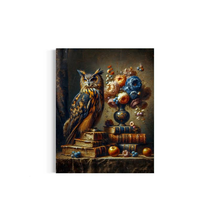 Salty Alyce - Wholesale Art Print - Vintage Blue and Gold Gothic Owl Wall Decor 136RD