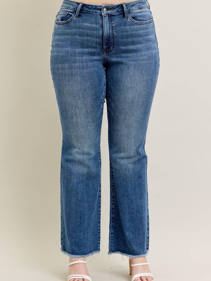 MR Vintage Wash Flare w/ Destroy and Fray Hem - PLUS for wholesale by Judy Blue Jeans