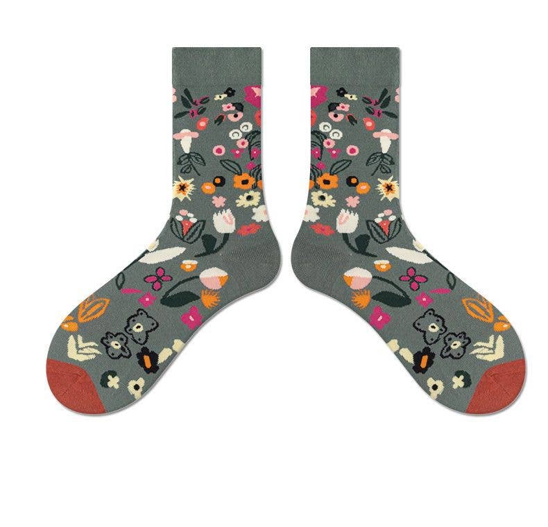 Tourtiwi - Vente Chaussettes – unisexe - Chaussettes vintage à plantes florales, chaussettes en coton, chaussettes longues8