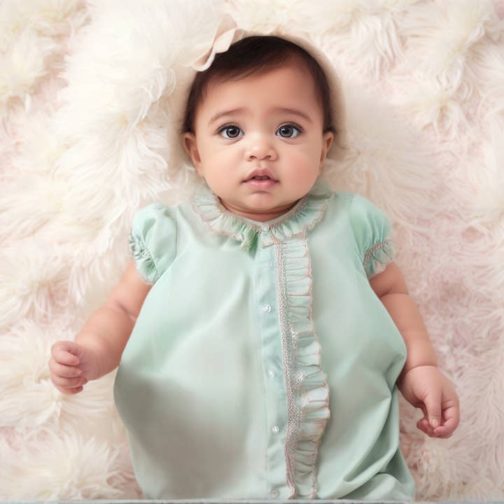 Hello Bebes! - Wholesale Babygown - Baby - Mint Ruffle Smocked Gown