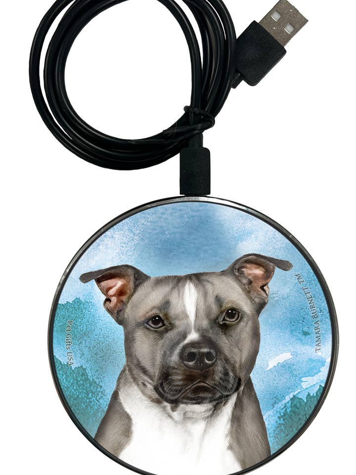 Pit Bull Blue and White Uncropped - Zoomies Phone Charger for wholesale by Pet Gifts USA, LLC