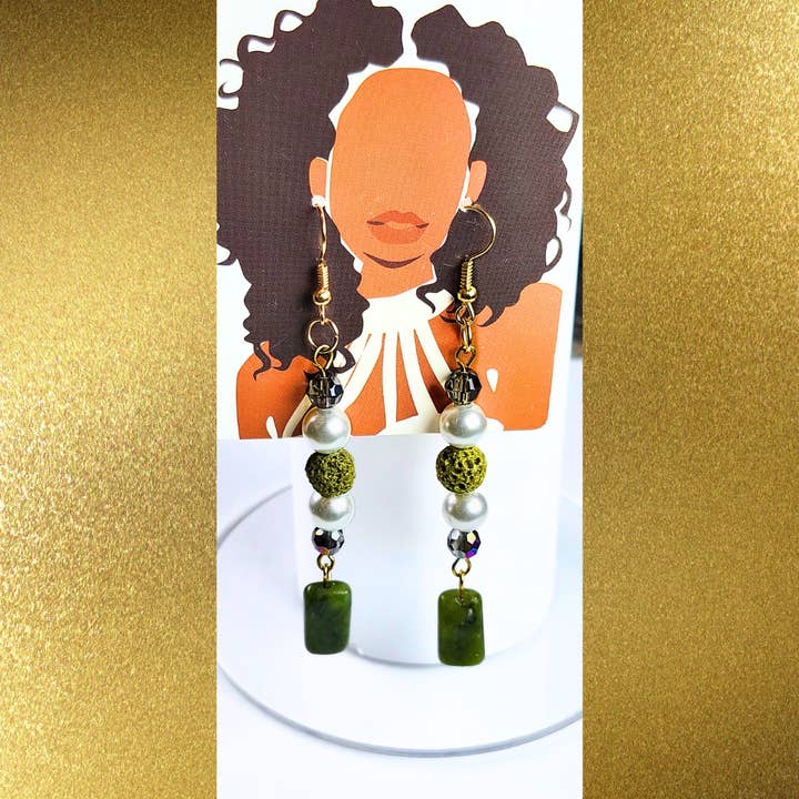 Vackra olivgröna dinglande örhängen för wholesale av Toizan Jewelry