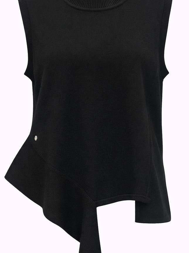 WF2748 BLACK KNITTED MIXED LEVEL TANK WITH RIBBED PANEL for wholesale by Malissa J Collection