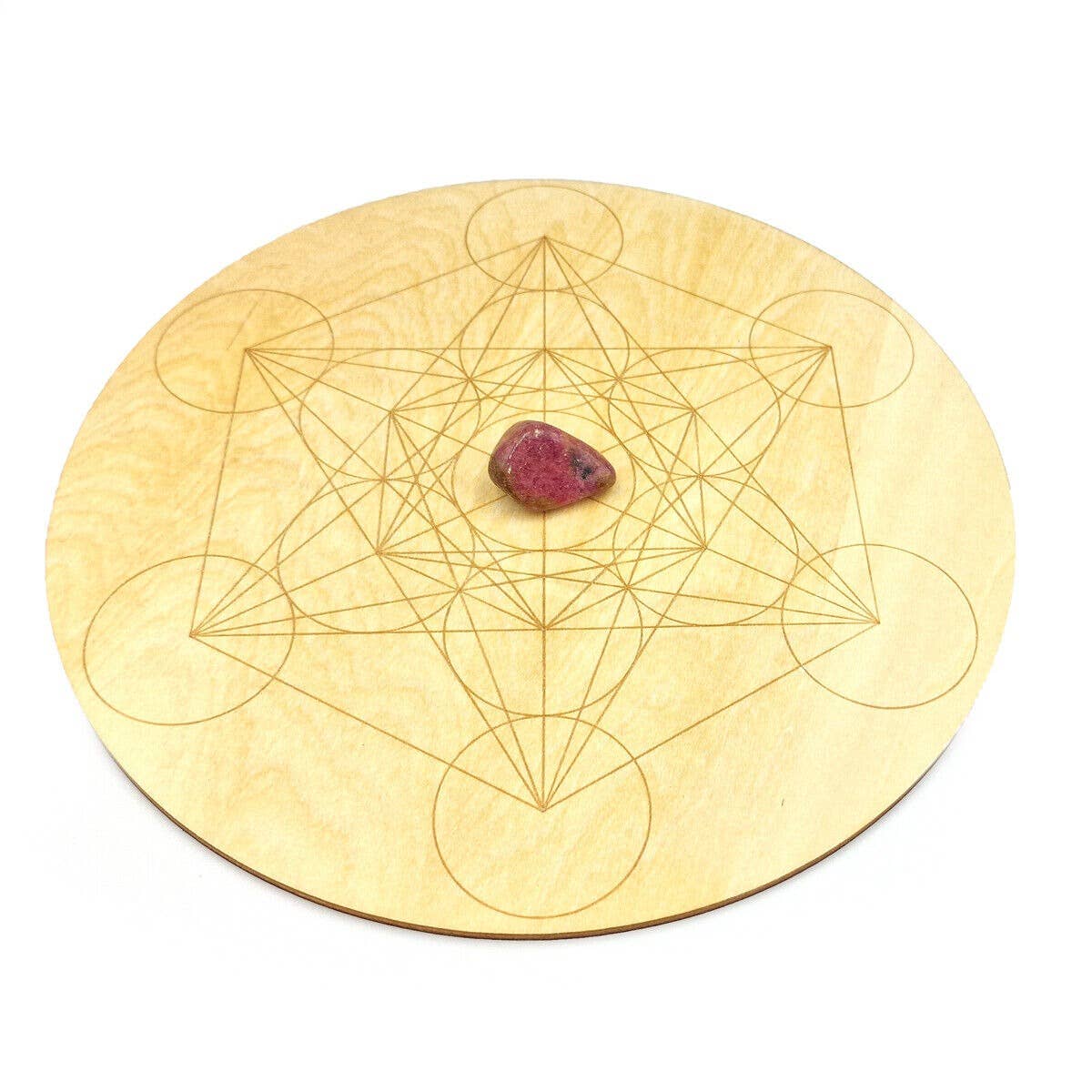 Shamans Crystal - Wholesale Crystal Grid - Crystal Grid Plates Round In Wood, 20cm Wide, Flower of Life8
