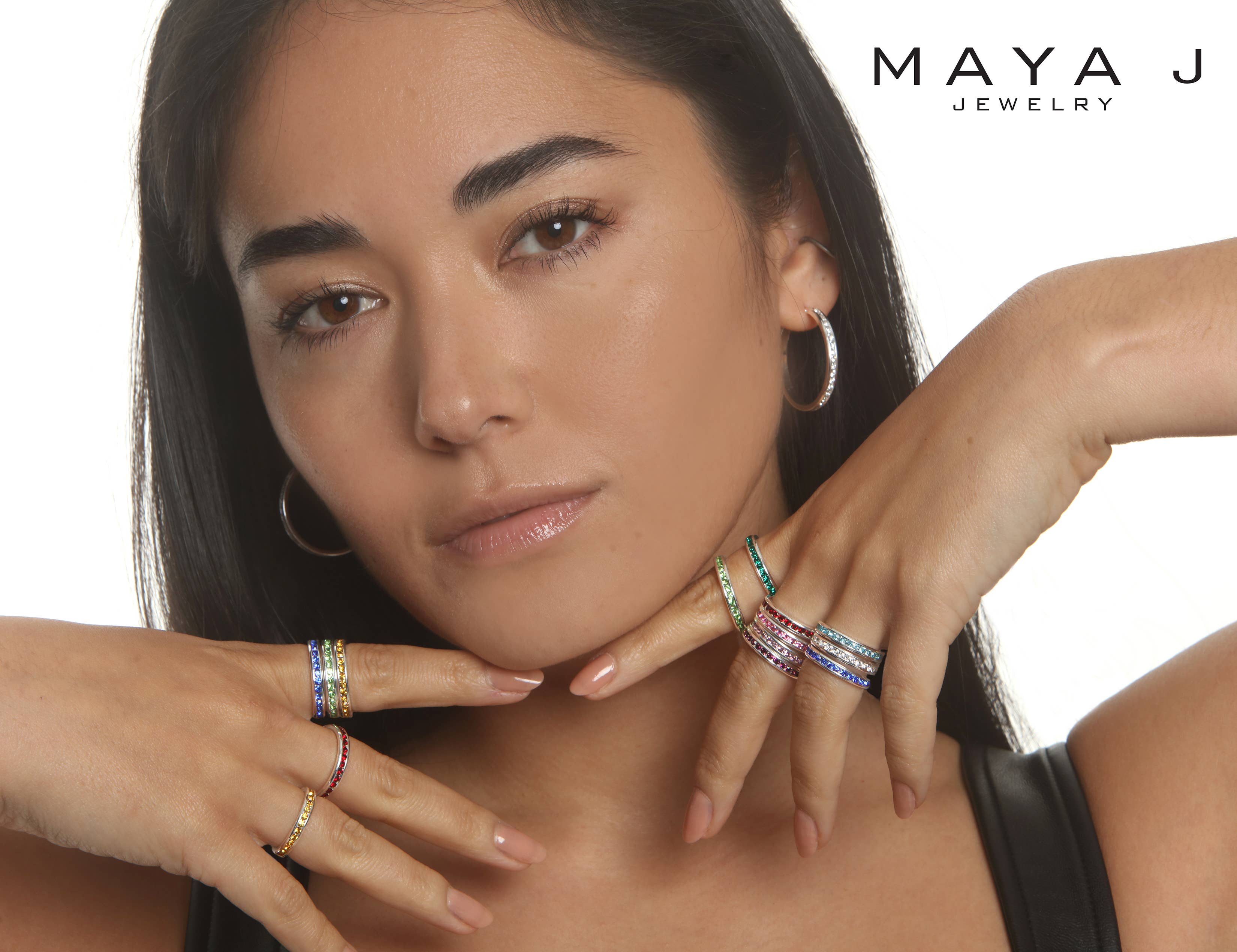 Maya J - Vente Anneau/bague à empiler - Bague Empilable en Plaqué Or 14K avec Pierre de Naissance - Simple / Recharge26