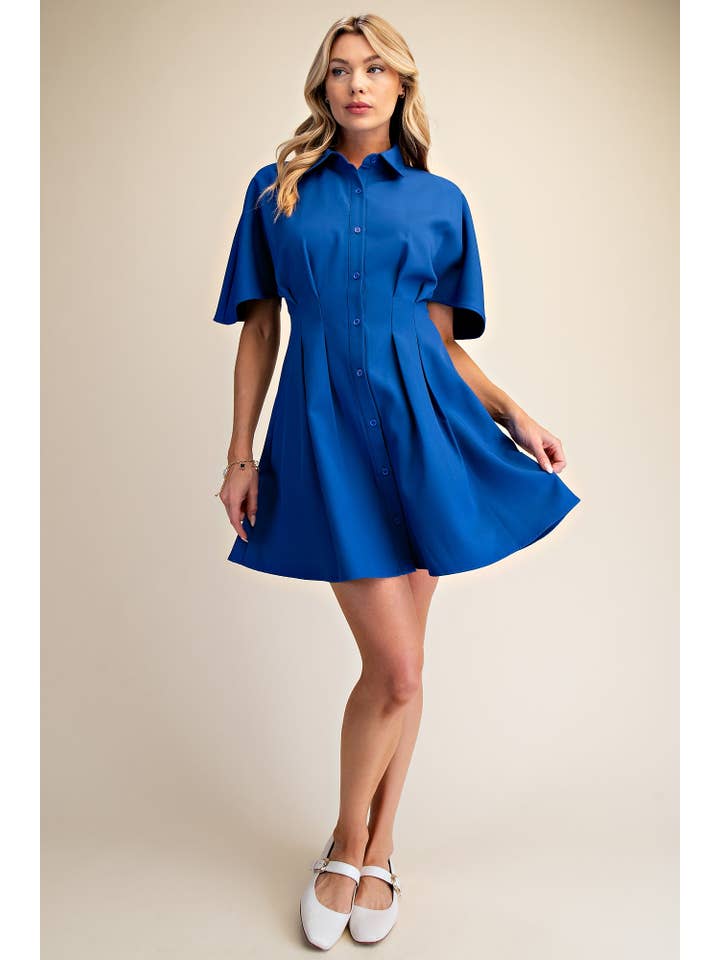 Glam - Wholesale Dress - Women's - Short-Sleeve Pleated Shirt Mini Dress6