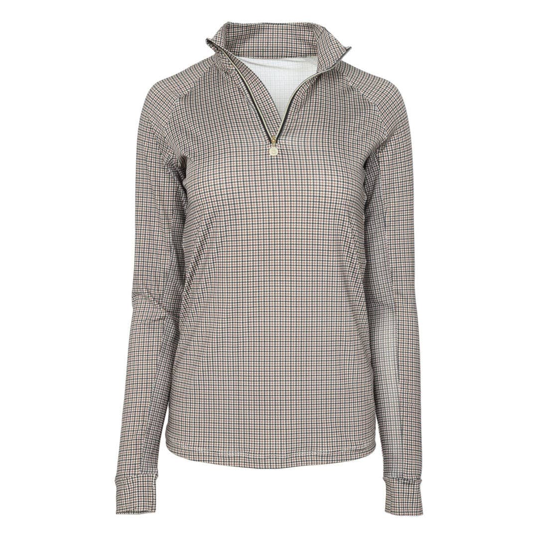Tan Dapplebay Bay Houndstooth 1/4 Zip Riding Top for wholesale on Faire0