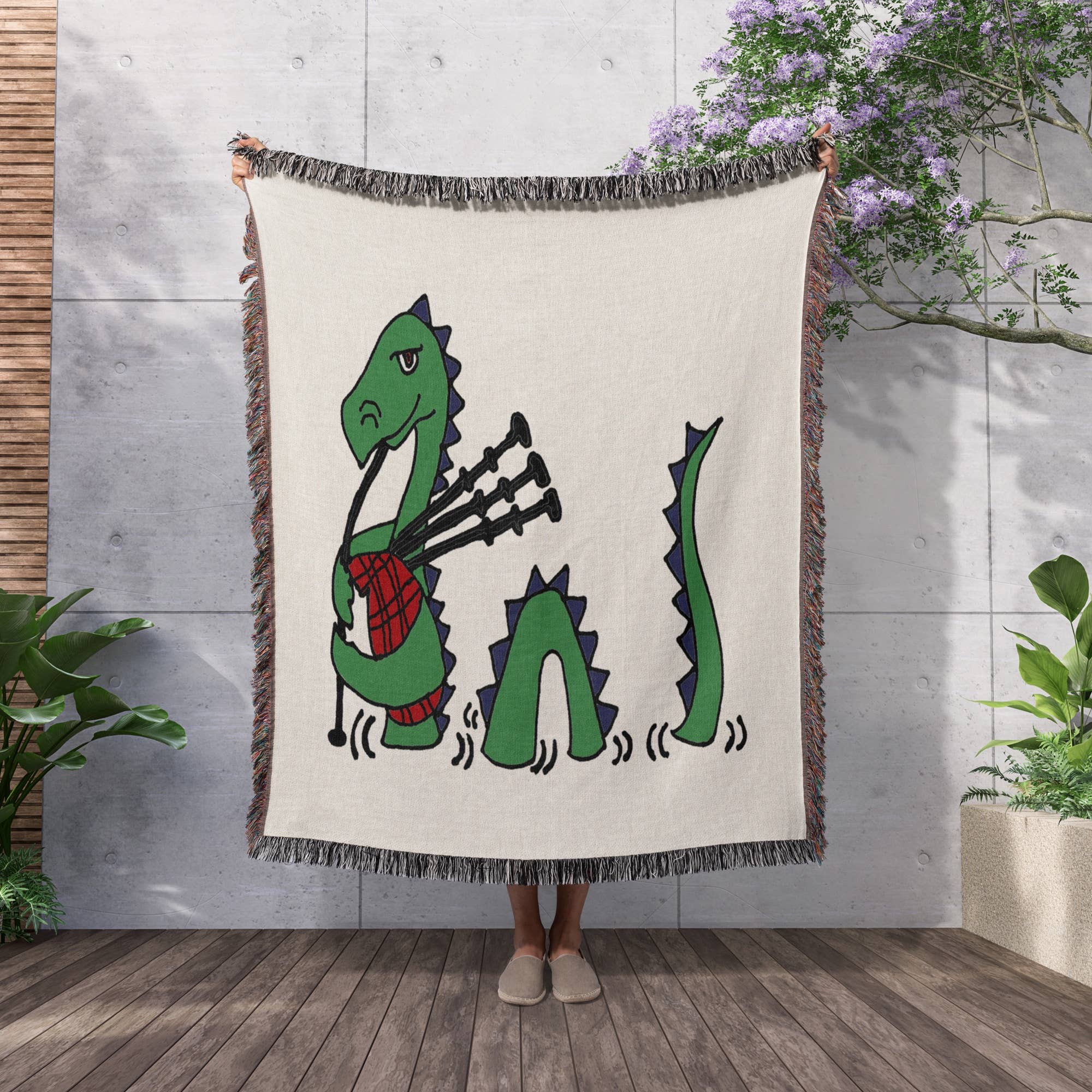 3dRose - Wholesale Throw Blanket - 3dRose, Funny Loch ness Monster Playing the Bagpipes, Blanket2