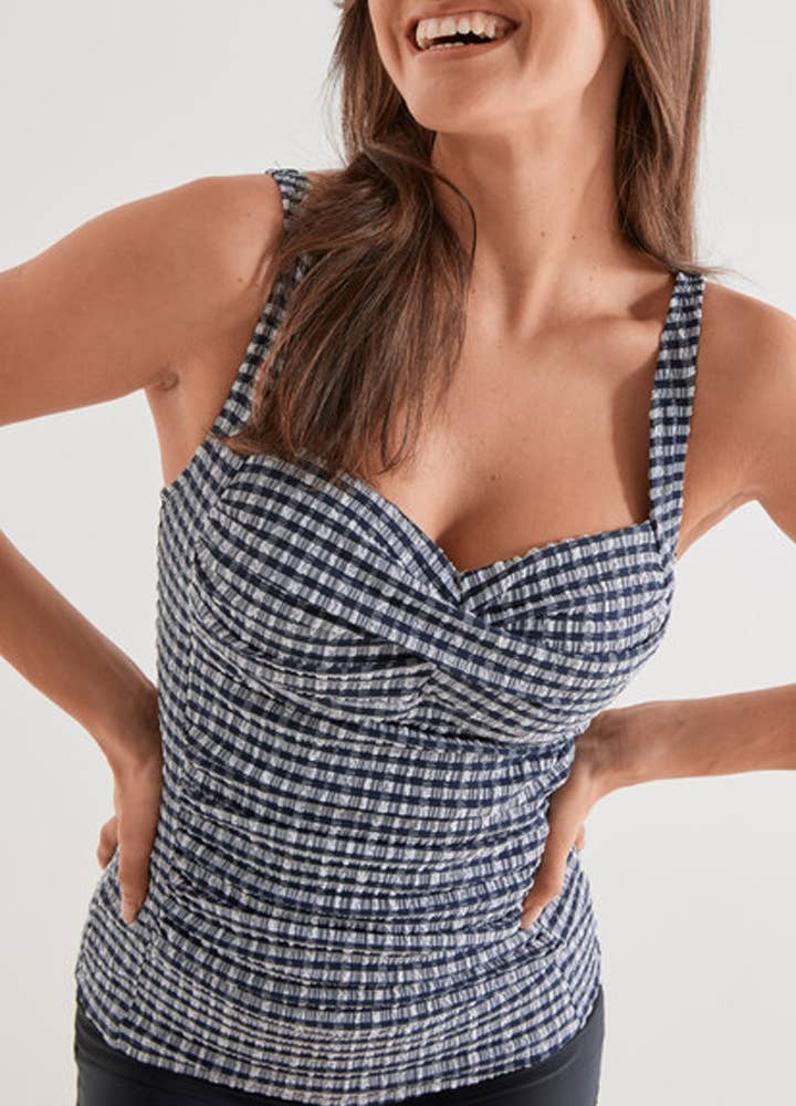 Gingham Tankini Top Navy for wholesale on Faire