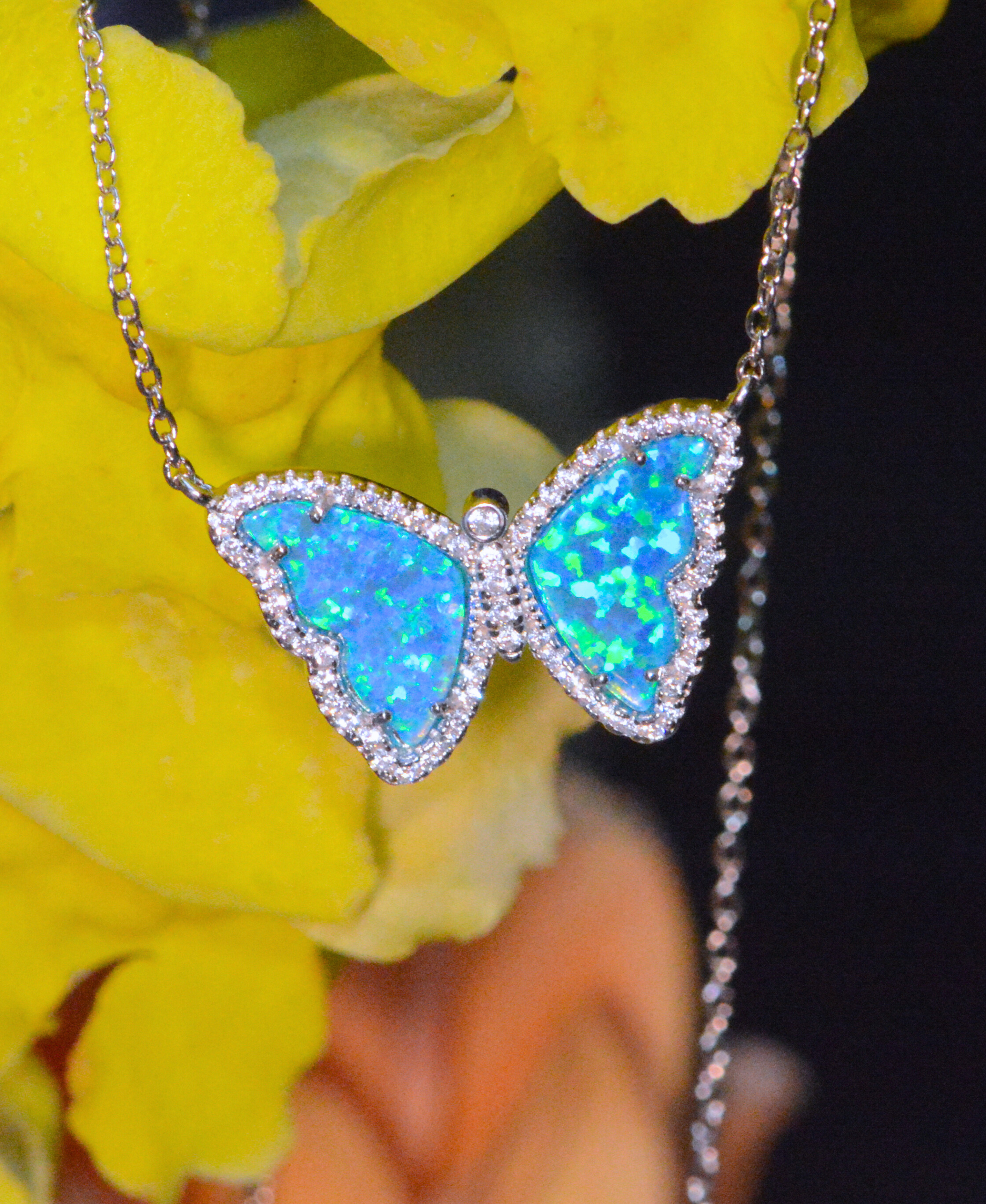 Kamaria Jewelry - Wholesale Pendant/Charm Necklace - Opal Butterfly Necklace With Crystals66