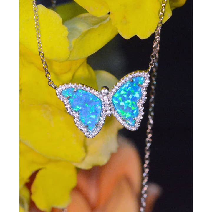 Kamaria Jewelry - Wholesale Pendant/Charm Necklace - Opal Butterfly Necklace With Crystals66